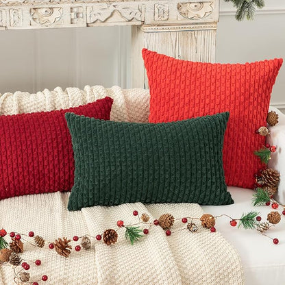 Kevin Textile 14x24 Inch Pillow Cover 1 Pack Boho Christmas Decorative Soft Striped Corduroy Lumbar Farmhouse Color Accent Rectangle Cushion Case for Living Room Couch Sofa Bed, Army Green