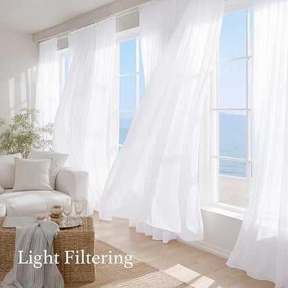 NICETOWN White Sheer Curtains 63 inches Long 4 Panels, 42 inch Wide Rod Pocket Light Filtering Drapes Translucent Modern Voile Airy & Breathable Window Treatment for Kitchen