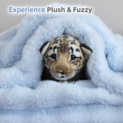 Smoofy Faux Fur Throw Blanket for Couch Rabbit Fleece - Light Blue Fluffy Blanket for Sofa Bedroom Living Room, Cozy Soft Plush Luxury Thick Winter Fuzzy Comfy Bubble Blanket - 60" x 80"