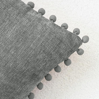 CaliTime Throw Pillow Covers Decorative 16 X 16 Inches Pack of 2 Cozy Solid Dyed Soft Chenille Cushion Cases with Pom Poms for Couch Sofa Bed Living Room Home Medium Grey