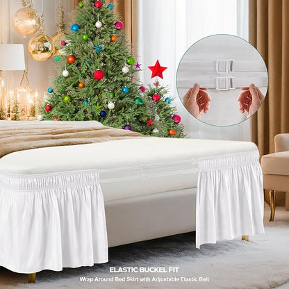 Biscaynebay Wrap Around Bed Skirts for King & Cal King Beds Extra Short Drop of 9", White Elastic Dust Ruffles Easy Fit Wrinkle & Fade Resistant Silky Luxurious Fabric Solid Machine Washable