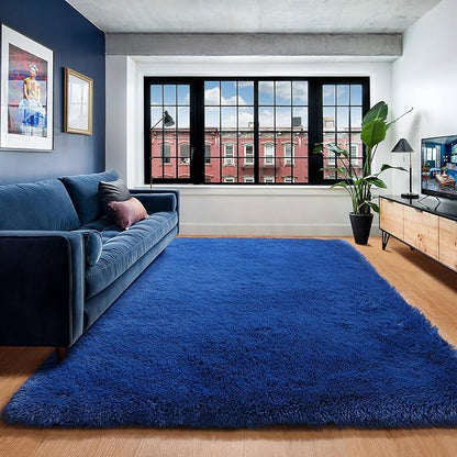 ONASAR Navy Blue 6x9 Area Rugs for Living Room Bedroom, Washable Large Fluffy Bedside Throw Rug, Soft Plush Shaggy Fuzzy Floor Carpet for Nursery Kids Girls Boys Teen Dorm Home Office Decor Aesthetic