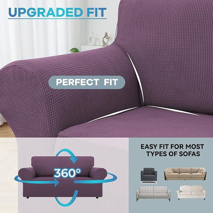 LURKA Stretch Loveseat Sofa Slipcovers 1 Piece Couch Covers for Sofa Furniture Protector Full Sofa Covers with Elastic Bottom for Kids and Dog (Medium,Purple)