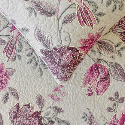 The HomeCentric King/Queen/Twin Pink Decorative Twin 53"x18" Bed Runner with 2 Pillow Cover, Quilted, Printed & Pearl Embroidery Bed Scarf on Cotton Fabric - Vintage Birdie
