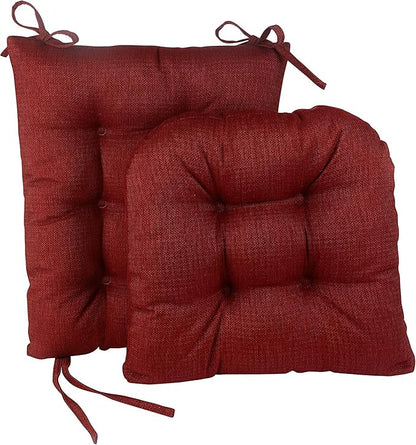 Klear Vu Omega Non-Slip Rocking Chair Cushion Set, Assembled in USA, Thick Padding & Tufted Design, Includes Seat Pad & Back Pillow with Ties, 17x17 Inches, 2-Piece Set, Solid Flame Red