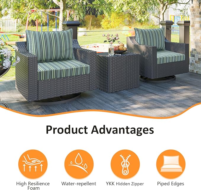 Sunbrella Outdoor Patio Chair Cushions Set, 24" x 24", Set of 2, Water-Repellent, Fade Resistant, Deep Seat Cushion for Backyard, Couch, Sofa and Patio Furniture, Troupe Caribbean