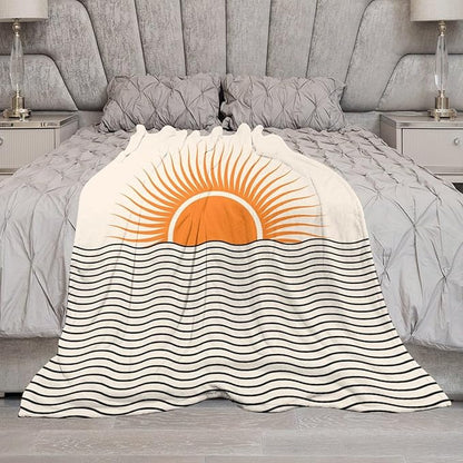 Abstract Sunset Throw Blanket, Boho Mid Century Geometric Minimalist Aesthetic Wave Sunrise Soft Warm Blankets for Couch Bedroom Sofa Office, 60"x80"