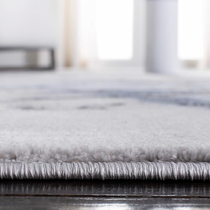 SAFAVIEH Craft Collection Area Rug - 8' Square, Grey & Blue, Modern Abstract Design, Non-Shedding & Easy Care, Ideal for High Traffic Areas in Living Room, Bedroom (CFT877L)