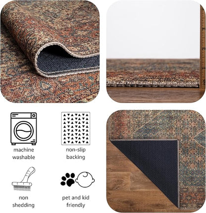 Keen Home Design 4x6 Rug - Machine Washable Area Rug with Non-Slip Backing, Ideal for Living Room, Dining Room, Bedroom - Vintage, Easy Clean, Durable, Low Pile Rug - (4' x 6')