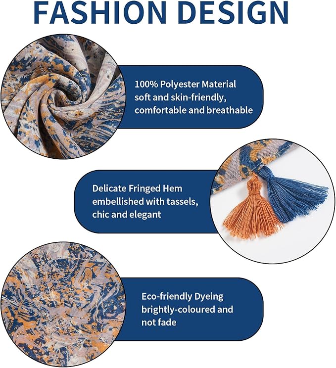 Scarf for Women Lightweight Soft Floral Leopard Printed Scarves Fall Winter Fashion Shawl Wrap with Fringe