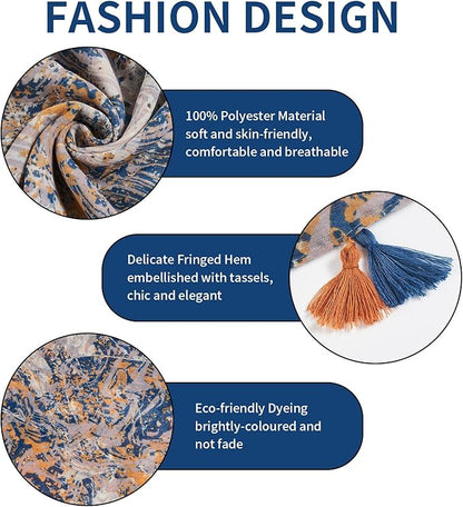 Scarf for Women Lightweight Soft Floral Leopard Printed Scarves Fall Winter Fashion Shawl Wrap with Fringe