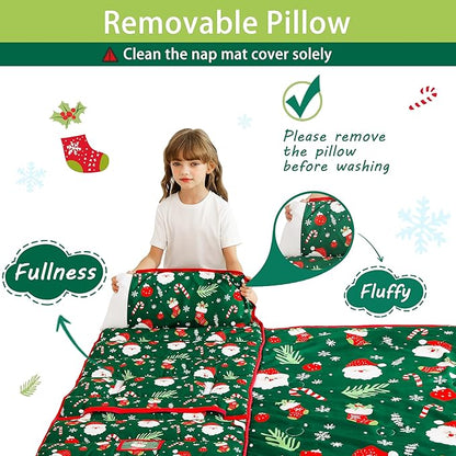Toddler Nap Mat with Pillow and Blanket, Extra Large Rolled Napping Mats,Slumber Bags for Boys Girls,Kids Sleeping Bag for Daycare, Preschool Travel Camping