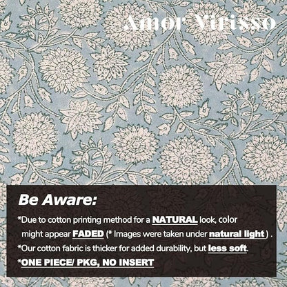 Amor Virisso Floral Throw Pillow Covers 20x20 Block Print Pillow Covers Vintage Neutral Couch Pillows for Living Room Farmhouse Decorative Accent Sofa Pillows, Light Blue