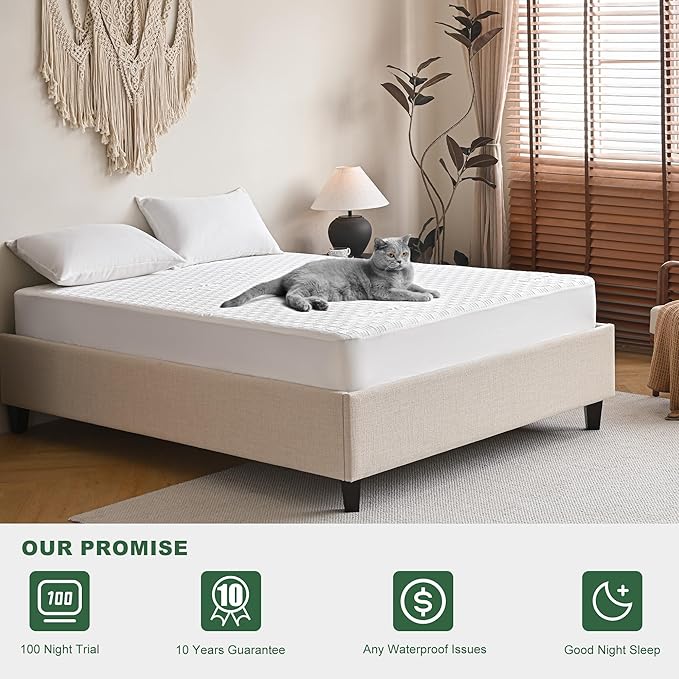 GRT King Waterproof Mattress Protector, Rayon Made from Bamboo Mattress Cover, Breathable Cooling Soft Mattress Protector, Machine Washable Mattress Pad with 8''- 26'' Deep Pocket