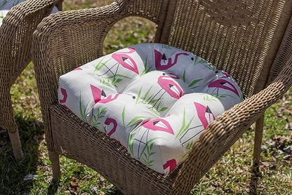 RSH DECOR: Tufted U-Shape Wicker Seat Cushions Set of 2 | 19” x 19” | All-Weather Spun Fabric | Water-Resistant | Outdoor Chair Cushions for Patio Furniture | Groove Pink Flamingo