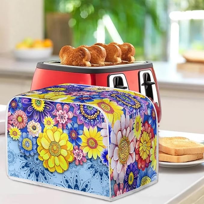 Boho Mandala Floral Toaster Cover 2 Slice Washable Blender Cover Kitchen Small Appliance Dust Cover for Coffee Maker Bread Maker Microwave Oven