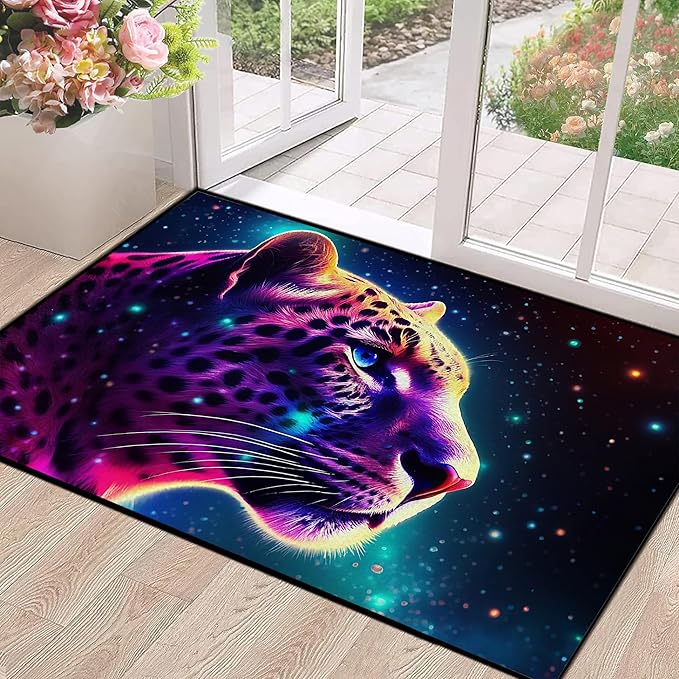 Galaxy Leopard Rug Fierce Panther Head Area Rugs for Boys Kids Bedroom Living Room Gameroom Girls Glitter Carpet Floor Mat Throw Rugs 47 in X 31 in