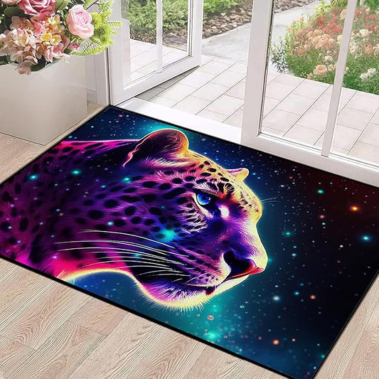 Galaxy Leopard Rug Fierce Panther Head Area Rugs for Boys Kids Bedroom Living Room Gameroom Girls Glitter Carpet Floor Mat Throw Rugs 47 in X 31 in