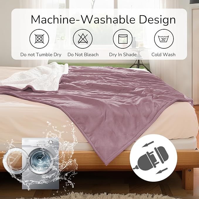 Electric Heated Blanket Queen Size 84"x90" - Dual-Sided with Microplush & Sherpa Fabric, 4 Heat Settings & 10 Hours Auto Off, Dual Controller, Machine Washable - Berry