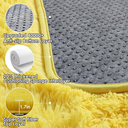 ONASAR Yellow Area Rugs for Bedroom Living Room, Washable Fluffy 4x6 Indoor Bedside Floor Throw Rug, Soft Plush Shaggy Carpet for Nursery Kids Girls Boys Teen Dorm Home Office Decor Aesthetic