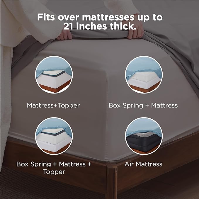 Bedsure Deep Pocket Queen Sheets Set - Fits Mattresses Up to 21 Inches Thick - 4 Piece GentleSoft Bed Sheets, Moisture Wicking, Soft & Cooling Bedsheet & Pillowcases, Easy & Secure Fit, Mineral Blue
