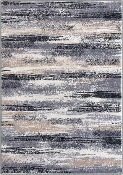 Modern Abstract 9x12 Large Machine Washable Living Room Rug Non-Slip Soft Bedroom Area Rug Grey Black Multi Ultra Thin Print Faux Wool Carpet Throw Rugs for Nursery Playroom Dining Room Indoor