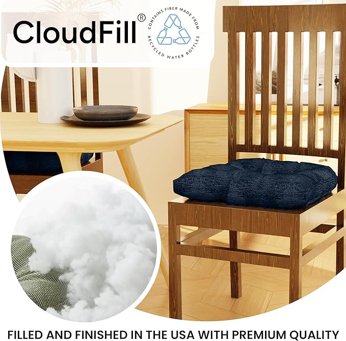 Klear Vu Gripper Overstuffed Universal Non-Slip Dining Chair Cushions for Kitchen Decor or Office Use, U-Shaped Skid-Proof Seat Pad, 17x17 Inches, 2 Count (Pack of 1), Solid Indigo