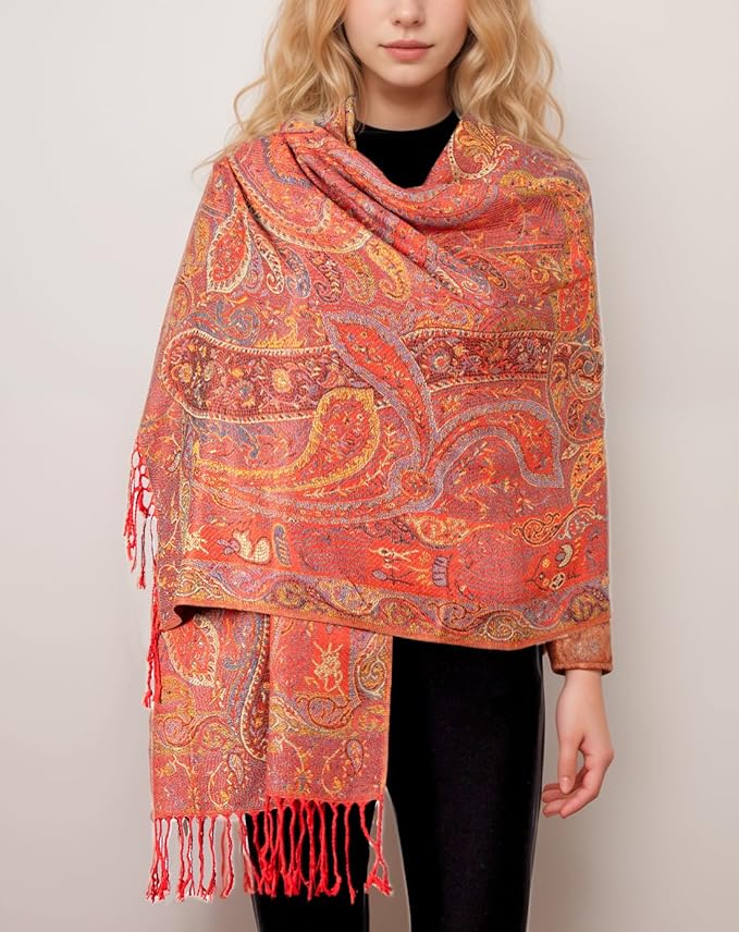 Achillea Big Paisley Pashmina Shawl Wrap for Women – Elegant Scarf for Weddings, Evening Dresses, Festivals & Daily Wear