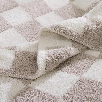 WRENSONGE Checkered Throw Blanket, Taupe Soft Cozy Fluffy Warm Hand Made Throw Blankets for Couch, Sofa, Chair, Bed, Camping, Picnic, Travel Lightweight Bed Blanket - 60"*80"