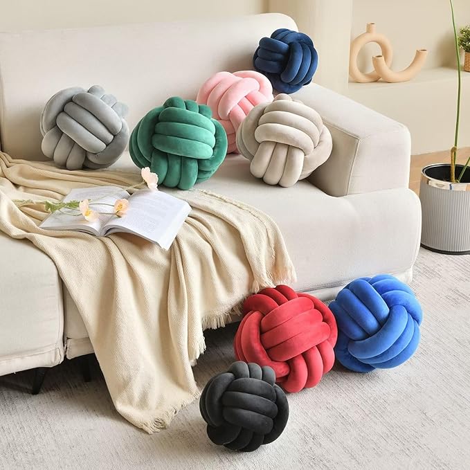 Decorative Throw Knot Pillow Ball for Home Chair Sofa Aesthetic Round Velvet Knotted Pillow Cushion (Green, 8 inch)