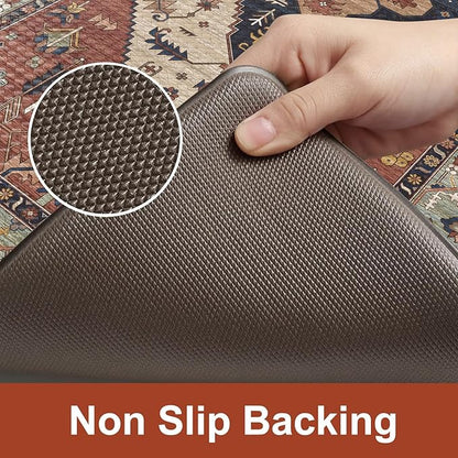 KIMODE Anti Fatigue Mat for Kitchen Floor, Boho Oriental Kitchen Rug, Non Slip Waterproof Kitchen Floor Mat, Vintage Kitchen Mat for Floor, Laundry, Office, Sink, Desk Red 20"x39"