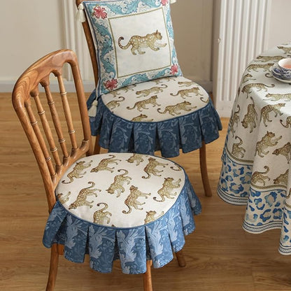 patdrea Pack of 2 Chair Cushions for Dining Chairs with Ruffled,Leopard Pattern Seat Pad with Ties,Removable,Non Slip Chair Pads Decor for Bar Stool Cushions,Indoor Kitchen Chairs, 17.7"x17.7"