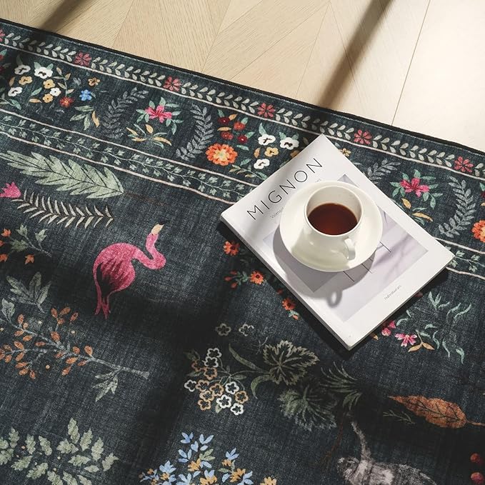 Rugcomf Door Mat Indoor Entrance 2x3 Rug Machine Washable Boho Floral Animal Small Area Rug Non-Slip Low Pile Throw Rugs for Entryway, Kitchen, Front Door Indoor Entrance, Entry, Kids Room (Green)