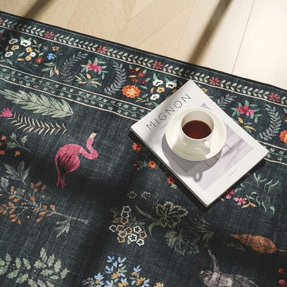Rugcomf Door Mat Indoor Entrance 2x3 Rug Machine Washable Boho Floral Animal Small Area Rug Non-Slip Low Pile Throw Rugs for Entryway, Kitchen, Front Door Indoor Entrance, Entry, Kids Room (Green)