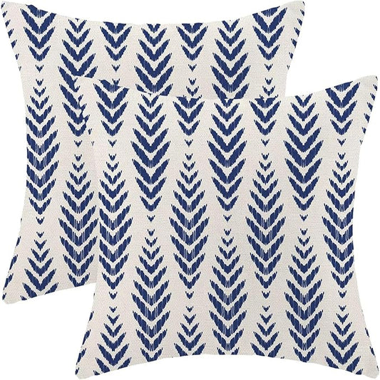 Navy Blue Boho Pillow Covers 16 x 16 Inch Pack of 2, Bohemian Ethnic Herringbone Pattern Decorative Throw Pillow Covers Linen Modern Geometry Farmhouse Outdoor Pillowcase for Sofa Couch Decor