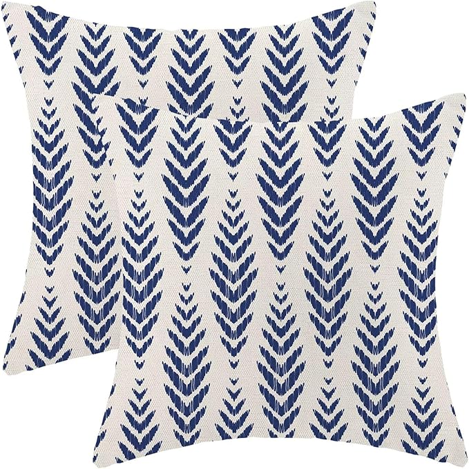 BETGINY Navy Blue Boho Pillow Covers 18 x 18 Inch Pack of 2, Bohemian Ethnic Herringbone Pattern Decorative Throw Pillow Covers Linen Modern Geometry Farmhouse Outdoor Pillowcase for Sofa Couch Decor