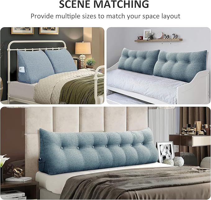 Wedge Headboard Pillow Dorm Room Reading Pillow Back Support for Sitting Up in Bed Bolster Lumbar Cushion Body Positioning Bedrest Gifts for Mom Cotton Linen 59in Gray Queen
