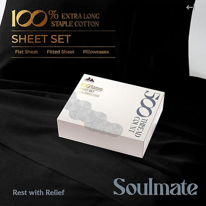 Mayfair Linen 500 Thread Count 100% Cotton Sheets King Size Bed Set - 4 PC King Bed Sheet Set Cotton (Black), Soft, Cooling, Sateen Weave 16" Deep Pocket Bedsheet for Hot Sleepers (Fits 18" Mattress)