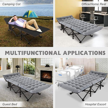 ABORON Camping Cot for Adult 28" Extra Wide, 2PK Heavy-Duty 1200D Oxford Cot for Sleeping, Portable Folding Camp Bed with Mat & Carry Bag