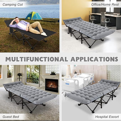 ABORON Camping Cot for Adult 28" Extra Wide, Heavy-Duty 1200D Oxford Cot for Sleeping, Portable Folding Camp Bed with Mat & Carry Bag