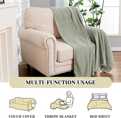 MEETSKY Green Sofa Covers Armchair Single Couch Cover for Dogs Throw Couch Cover with Tassel Chair Recliner Futon Cover Washable 1 Cushion Couch Chenille Couch Protector, 71"x 91"