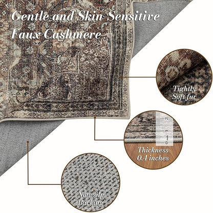 Area Rug 9×12, Large Vintage Boho Rug,Ultra-Soft Low Pile, Washable, Non Slip,Stain Resistant, Printed Carpet for Living Room Bedrooms Playroom Office Kitchen,Oat/Antiquity