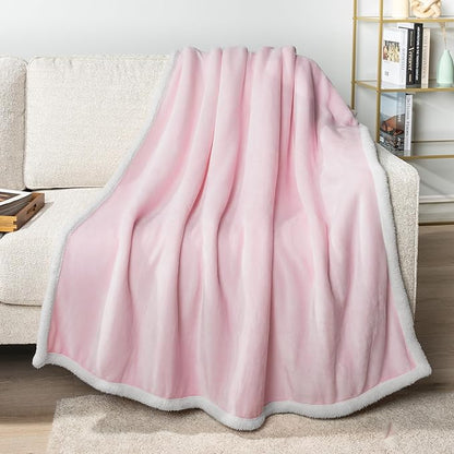PAVILIA Sherpa Fleece Throw Blanket for Couch, Twin Size, Light Pink, Plush Soft Fuzzy Sofa Blanket, Cozy Reversible Winter Throw for Women Men, 60x80 Inches