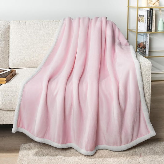 PAVILIA Sherpa Fleece Throw Blanket for Couch, Twin Size, Light Pink, Plush Soft Fuzzy Sofa Blanket, Cozy Reversible Winter Throw for Women Men, 60x80 Inches