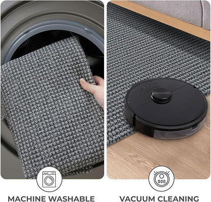 KOZYFLY Runners for Hallways 2x6 ft Washable Kitchen Runner Non Slip Rubber Backed Hall Runners Cotton Entryway Runner Rugs Floor Carpet for Indoor Backdoor Bedroom Kitchen, Grey/Dark Grey