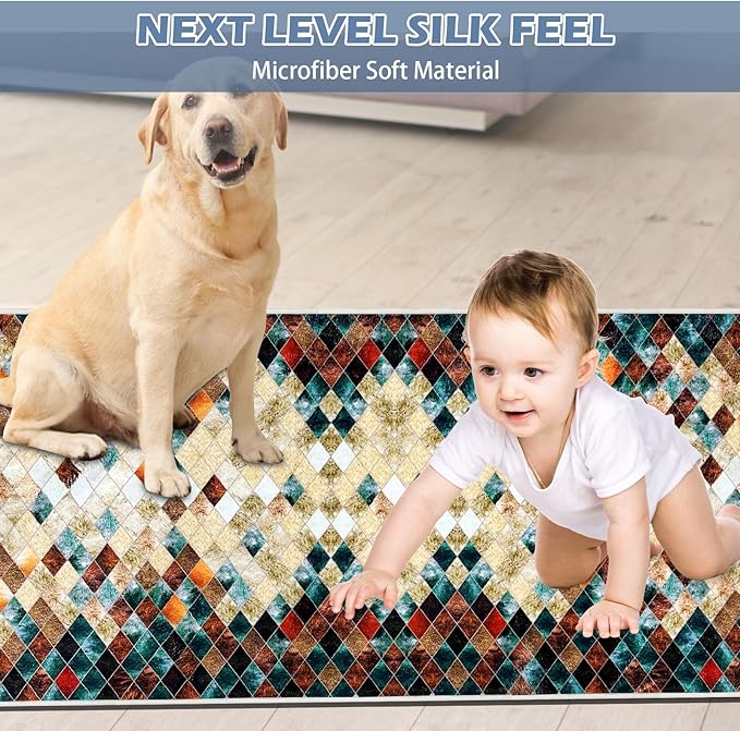 Runner Rug Washable 4x11 FT, Non Slip Rubber Backing Abstract Carpet, Soft Area Rugs for Bedroom Kitchen Hallway Entryway Bathroom, Customized