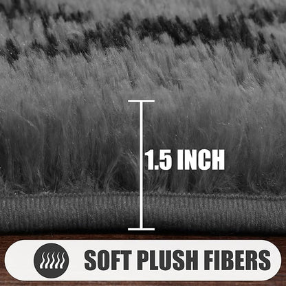 ONASAR 8x10 Area Rugs for Living Room, Fluffy Grey and Black Bedroom Rug, Washable Geometric Boho Large Soft Plush Shaggy Fuzzy Floor Carpet for Nursery Kids Classroom Playroom Dorm Home Decor