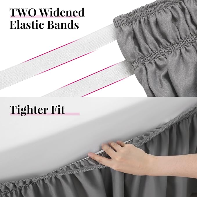 RIMELA Light Grey Bed Skirt Queen Size 21 Inch Drop, Elastic Bed Skirting for Bed Base and Frame, Bedding Dust Ruffle Easy to Install, Lightweight Wrap Around Adjustable Bedskirt