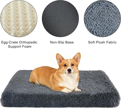 Fluffy Orthopedic Dog Beds for Medium Dogs with Washable Removable Cover Dog Crate Bed Egg Crate Foam Support Plush Pet Pad Mat with Anti-Slip Bottom (36 * 24,Dark Grey)