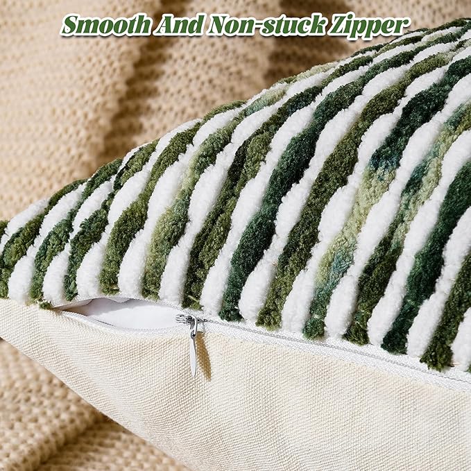 AmHoo Set of 2 Boho Chenille Pillow Cover Decorative Tufted Pillowcase for Couch Bed Sofa Bedroom Living Room Modern 12 x 20-Inch Sage Green